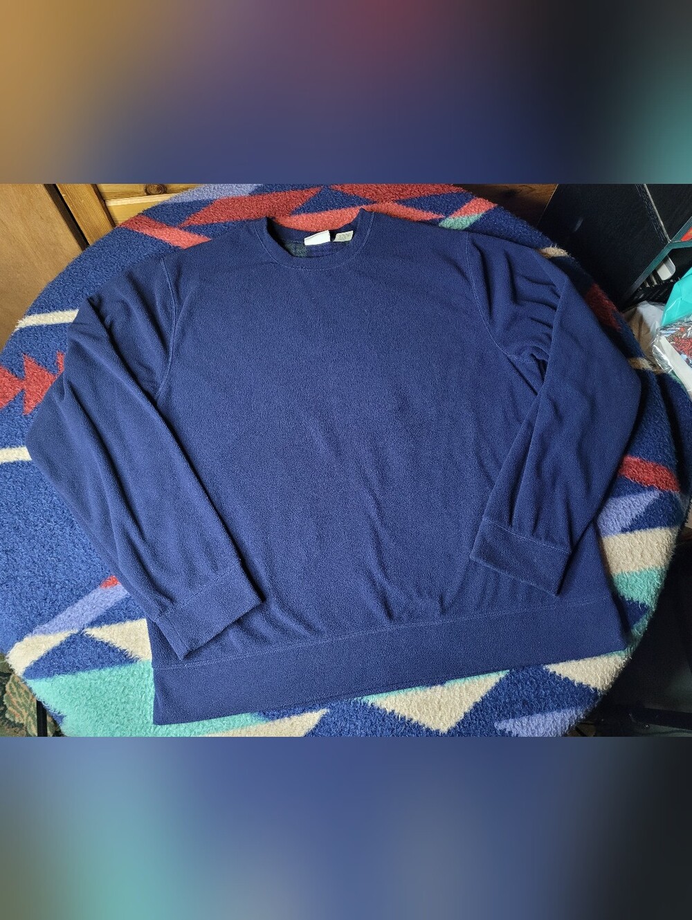 LL Bean Fleece Long Sleeve Shirt Sweater Size Large Navy Blue Solid